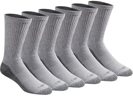 Dickies Men's Dri-Tech Original Moisture Control Crew Socks, Available in M-XXL (6, 12, 18 Pairs), Grey (6 Pairs), Large