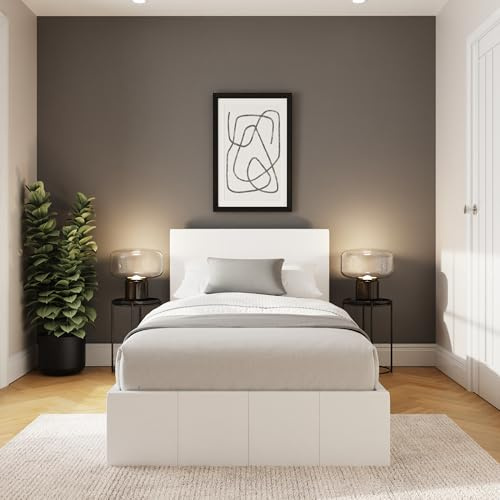 GFW Classic Leather Upholstered Ottoman Storage Bed With Gas End Lift & Under Bed Storage, Single, White