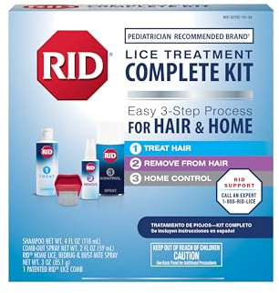 RID Lice Treatment Complete Kit Includes Fluid Ounces Lice Killing Shampoo 2 Fluid Ounces Lice and Egg CombOut Spray Lice Comb and 3 Ounces Home Lice Bedbug Dust Mite Home Spray, 4 Piece Set, 1 Count