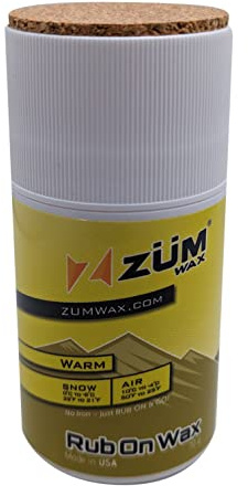 ZUMWax Rub-On Ski/Snowboard/Nordic/Cross-Country Wax 70g, WARM Temperature, Easy cork applicator, long-lasting performance, secret vanilla scent, Made in USA, PFAS-free, Excellent spring wax