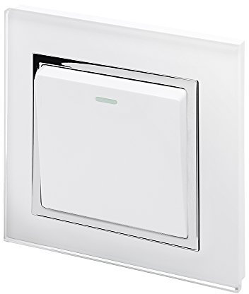 Retrotouch RMS12-W Crystal Single Light Switch, White Chrome Trim, 2-Way, 10AX, White Glass, 86 mm * 86 mm