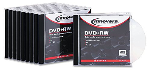 Innovera DVD+RW Discs, 4.7GB, 4x, w/Slim Jewel Cases, Silver, 10/Pack