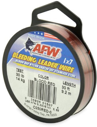 American Fishing Wire Bleeding Leader Blood Red Nylon Coated 1x7 Stainless Steel Leader Wire, 30 Pound Test, 30-Feet