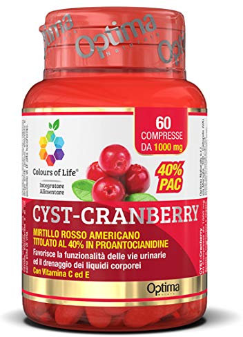 Colours of Life Cyst Cranberry - Integratore di Frutti di Mirtillo Rosso - per la Funzionalità delle Vie Urinarie e il Drenaggio dei Liquidi - Senza Glutine e Vegano, 60 Compresse