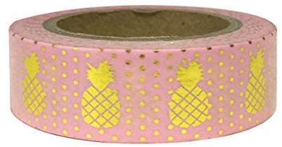 Wrapables Colorful Washi Masking Tape, Golden Pineapple Pink