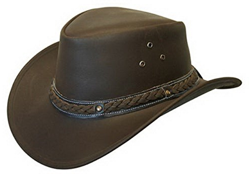 Läderhatt australiensisk buske cowboy stil klassisk västerländsk vildmarksbrun/svart, Brun, XXL