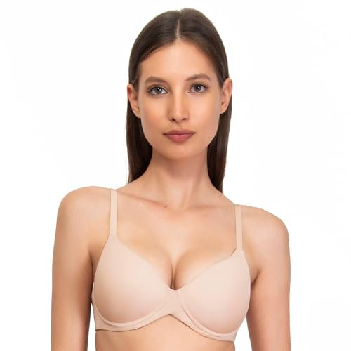 SÌèLEI, Reggiseno con Coppe Graduate, Realizzato in Morbida Microfibra, con Finiture Invisibili e Senza Ferretto, Designed in Italy, Color Cipria, Taglia 3B