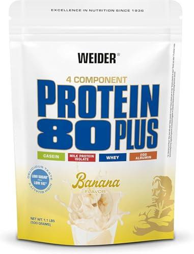 Weider - Protein 80 Plus - 4-Komponenten Protein Pulver - Hoher Proteingehalt mit 80% Eiweiß - Cremige Shakes mit Calcium & Vitamin B6 - 500g - Banane