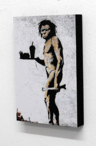 Banksy Fast Food Neanderthal Man Vertical 6 x 4 Inches Postcard Size Block Mounted Print