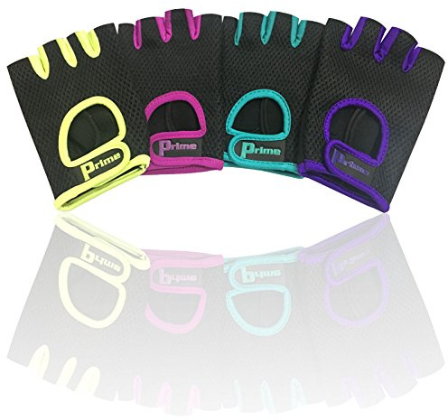 Prime Leather Guantes de ciclismo para mujer, accesorios de levantamiento de pesas, ejercicio, entrenamiento, autobús, conducción, guantes sin dedos, con neopreno y tela de malla transpirable 412,