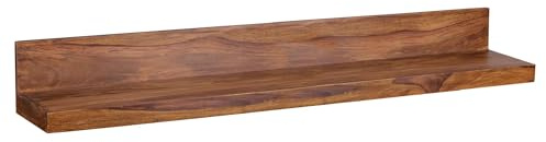 Wohnling Wandregal Mumbai Massiv-Holz Sheesham Holzregal 140 cm Landhaus-Stil Hänge-Regal Echt-Holz Wand-Board Natur-Produkt