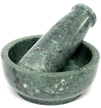 KLEO Ensemble de mortier et pilon en pierre naturelle de 10,2 cm de diamètre comme moulin à épices, presse-purée – Okhli et Musal (vert peu profond)…