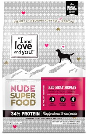 I and love and you Nude Super Food Dry Dog Food - Red Meat Medley - Prebiotic + Probiotic, Grain Free, Real Meat, No Fillers, 23lb Bag