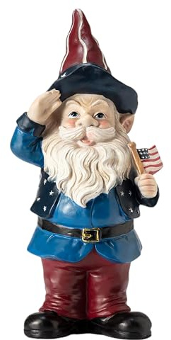 Alpine Corporation 12 Tall Outdoor Patriotic Garden Gnome Saluting Yard Statue Decoration