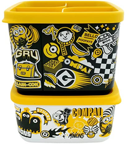 Tupperware Cubix Set (2) 1,0 litri + 650 ml Minion motivo bambini nero bianco giallo illumination presents
