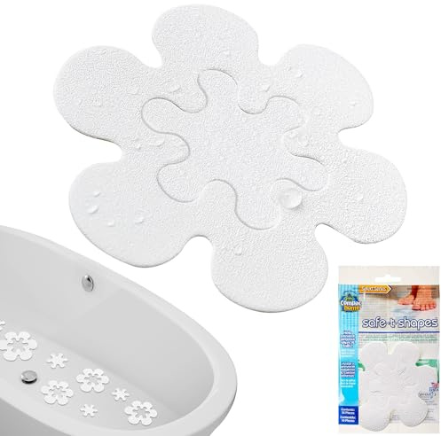 COMPAC HOME Safe-T-Shapes Anti-Slip Bathroom Decals - 7 Large White Daisies with Removable Inner Daisies (14 Total), Flexible Non-Slip Tub & Shower Safety, Decorative Design
