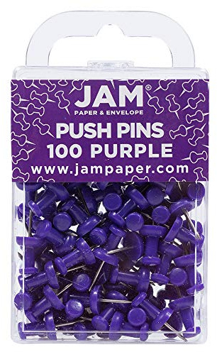 JAM PAPER Colorful Push Pins - Purple Pushpins - 100/Pack