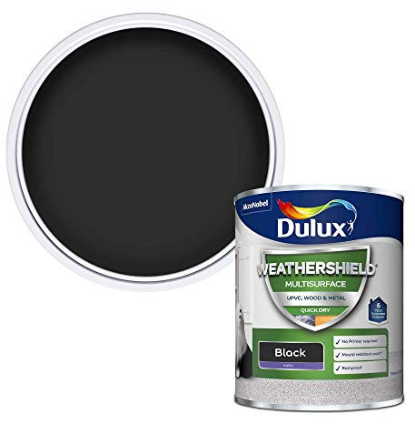 Dulux Weathershield Quick Dry Multi Surface Paint, Satin Black Wood and Metal (No Primer/Undercoat Required), 750 ml for UPVC