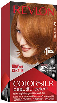 Revlon Colorsilk Beautiful Color, Coloration Permanente, Kératine et Acides Aminés de Soie, couvre 100% des Cheveux Blancs, 53 Auburn Clair