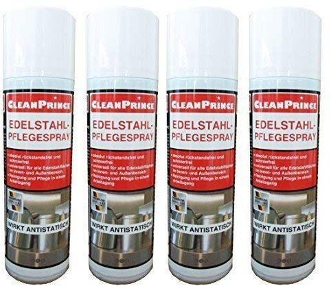 4 X 300 ML (= 4 Pièces Doses) Acier Inoxydable Soin Vaporisateur en – Spray Nettoyant Produit Hotte Cuisine Balustrade Rampes Réfrigérateurs Fours à Micro-Ondes Rinçage Boîtes aux Lettres