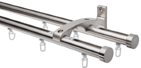DécoProfi Gardinenstange Innenlauf 2-läufig Set Ø 20 mm Edelstahloptik (nickel gebürstet) I Länge: 200cm Aluminium für Wandmontage I Als Gardinenschiene & Vorhangstange geeignet