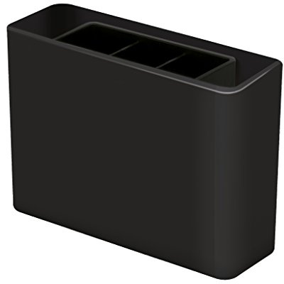 HAN Stifteköcher i-Line, Schreibtisch Stiftebox für das Büro mit 3 Fächern und verschiebbarem Innenköcher aus Kunststoff, 92120-13, schwarz