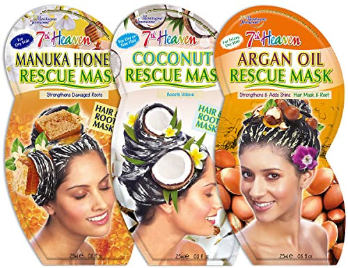 7th Heaven Hair Therapy Bundle – Coconut, Manuka Honey & Argan Oil Hair Masks– Boosts Volume, Strengthens Damaged Roots & Adds Glosst Shine – Cruelty-Free Hair Care Set