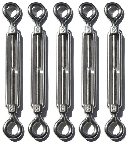 Penta Angel M4/M5/M6 Stainless Steel 304 Double Eye Turnbuckle Wire Rope Tension(M6, 5PCS)