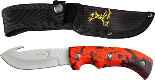 Elk Ridge Coltello da Outdoor Hunter Red Foresta Camo Impugnatura in Gomma Rivestito, Lunghezza Complessiva cm: 22,225, elkr-1129