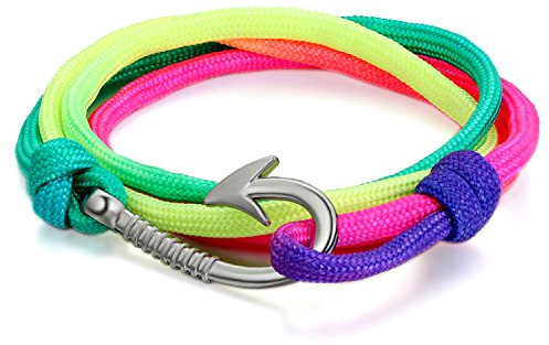 JewelryWe Smycken män kvinnor armband flätat ankare armband nylonrep legering 7 färger, 20 centimeter, Metall