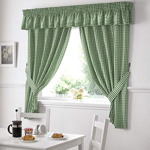Maple Textiles Alan Symonds Curtains Gingham Kitchen Curtains Green 46 x 42