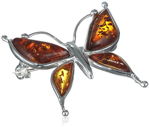 InCollections Damen-Brosche 925/000 Sterlingsilber mit Bernstein, Schmetterling 0010236044890