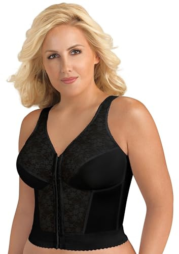 Exquisite Form, 5107565, Reggiseno Senza Ferretto, a Bustino, per Schiena e Postura, Completamente Dimagrante, con Chiusura Frontale e Pizzo, Nero, 44D