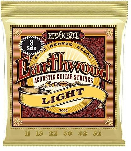 Ernie Ball Earthwood Light 80/20 Bronze Acoustic Guitar Strings 3-pack, 11-52 Gauge (P03004)