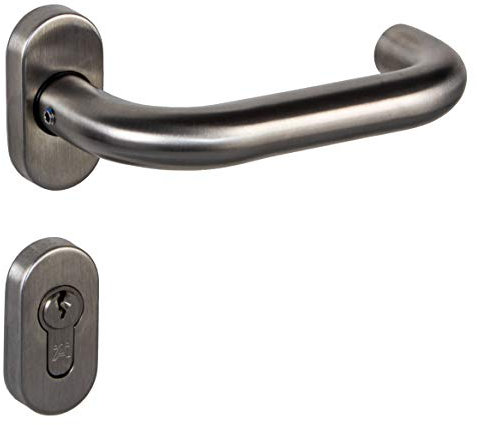 Gedotec Türgriff U-Form Türdrücker Gartentor Türbeschlag Edelstahl - Amsterdam | Türdrücker-Garnitur auf OVAL-Rosetten | Drückergarnitur PZ - Zylinder | 1 Set - Türgarnitur inkl. Befestigungsmaterial