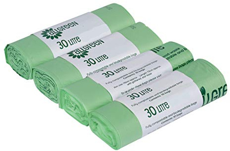 30 Litre x 40 All-Green Compostable Bags - Kitchen Kerbside Caddy Liner - Food Waste Bin Liners - EN 13432-30L Bags with Composting Guide