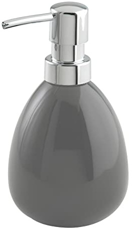 WENKO Seifenspender Polaris, nachfüllbarer Seifendosierer für Flüssigseife und Lotion aus hochwertiger Keramik, 9,5 x 16,5 x 9 cm, Füllmenge 390 ml, Grau