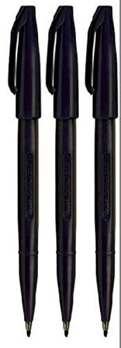 Pentel Black Original Sign Pen S520 Fibre Tip Marker Pens Colour Fineliner 2mm Nib 1mm Line Width (Pack Of 3)