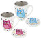19107 Tee Tasse Teebecher Set mit Sieb + Deckel Porzellan Motiv Eule 11 cm