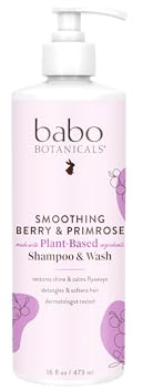 Babo Botanicals Smoothing Berry 2-in-1 Shampoo & Wash - Detangling & Nourishing - Eliminates Frizz & Prevents Static - Evening Primrose Oil - For all ages - Light Berry Fragrance- Vegan