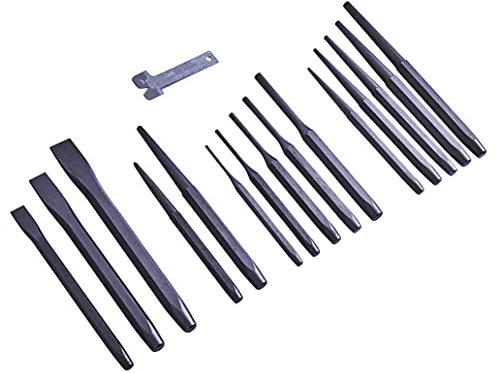 Amtech I1225 16pc Mechanics' Punch & Chisel Set – Carbon Steel Pin, Taper & Cold Chisels with Gauge – Ideal for Automotive & Metalwork Use