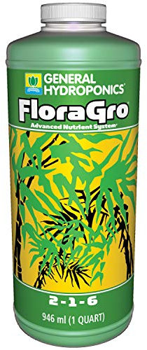 General Hydroponics FloraGro 2-1-6, Use With FloraMicro & FloraBloom, Provides Nutrients For Structural & Foliar Growth, Ideal For Hydroponics, 1-Quart