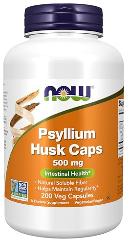 NOW Foods Supplements, Psyllium Husk Caps 500 mg, Non-GMO Project Verified, Natural Soluble Fiber, Intestinal Health*, 200 Veg Capsules