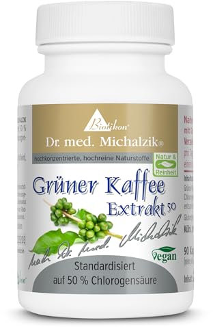Grüner Kaffee Dr. med. Michalzik - 90 Kapseln - je Kapsel 200mg Green Coffee-Extrakt - hoher Anteil an Chlorogensäuren 50% garantiert - ohne Zusatzstoffe - von BIOTIKON®