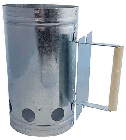 Spetebo Encendedor de carbón de metal con mango de madera – Encendedor de carbón para barbacoa con escudo de calor – Encendedor rápido