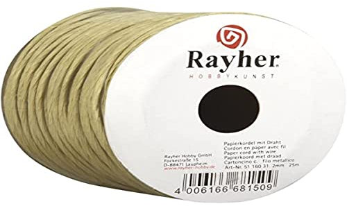 Rayher Hobby Rayher Papierkordel mit Draht, 2 mm ø, Rolle 25 m, Papierdraht, natur, Papierschnur mit Drahteinlage, zum Basteln, 5116031