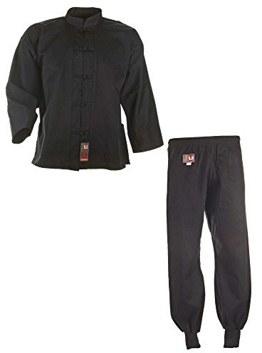 Ju-Sports Kung Fu Anzug Schwarz, Cotton 130 I Solider Kampfanzug im klassischen Schnitt I Mit Kordelknöpfen & Bündchenhose mit Elasikbund I 100% Baumwolle