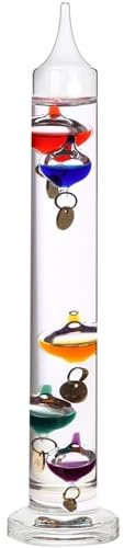 Lily's Home 11 inch Glass Galileo Thermometer with 5 Multi Colored Balls with Gold Tags from 64ºF to 80ºF, Ideal Gift for Family or Friends, Holiday Gift, Indoor and Outdoor Décor