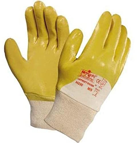 Ansell Nitrotough N230Y Guanti da Lavoro Oleorepellente, Protezione Meccanica, Giallo, Taglia L (12 Paia)