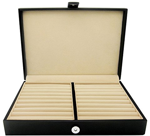 HONEY BEAR Men/Women's Cufflinks Jewelry Box - Faux Leather Display Case Storage Organizer Black, for Rings Earrings Tie Clips